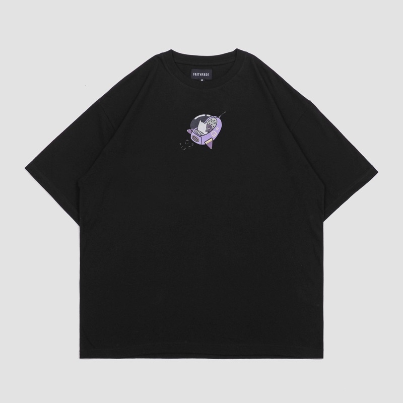 FAITH FADE UTOPIA - Astro Cat Oversized Tee (Black)