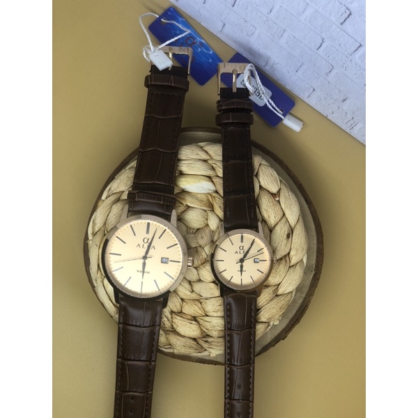 JAM TANGAN PRIA WANITA COUPLE ALFA KULIT 55035L BROWN ORIGINAL 1000%