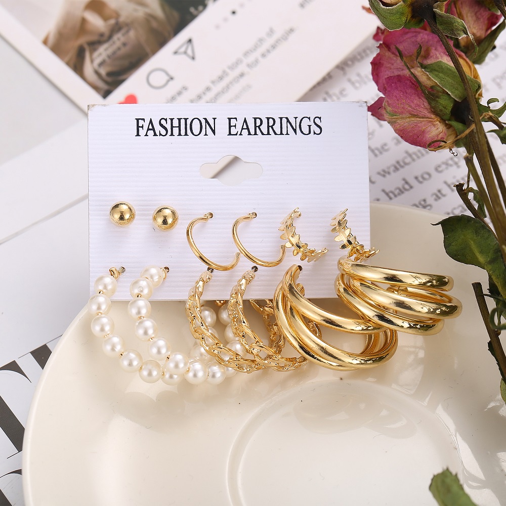 IFYOU 18pcs / Set Anting Stud Mutiara Warna Emas Gaya Bohemian Untuk Wanita