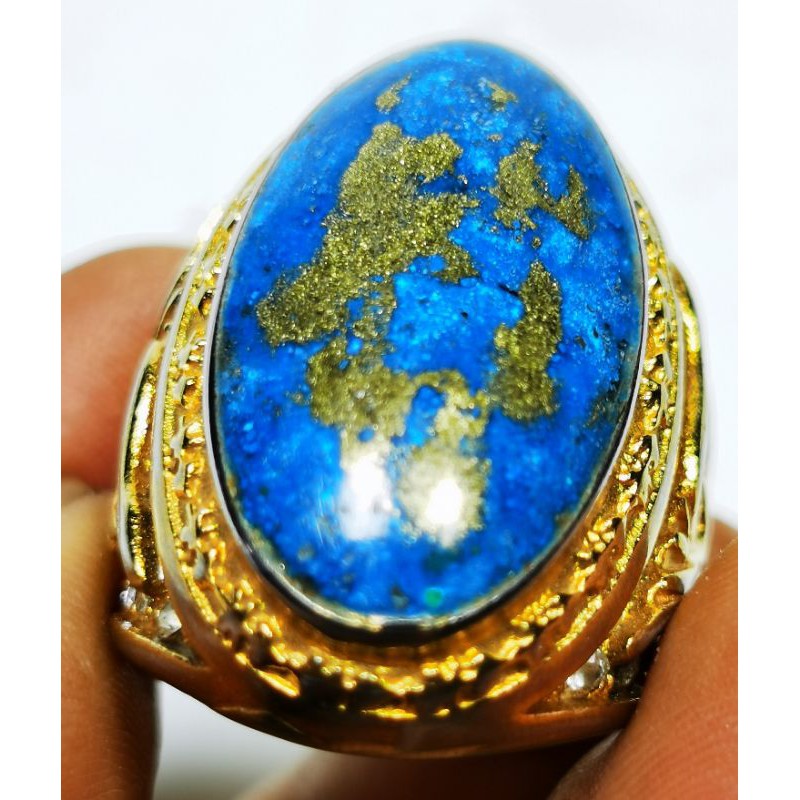 Batu akik natural pirus persia serat emas