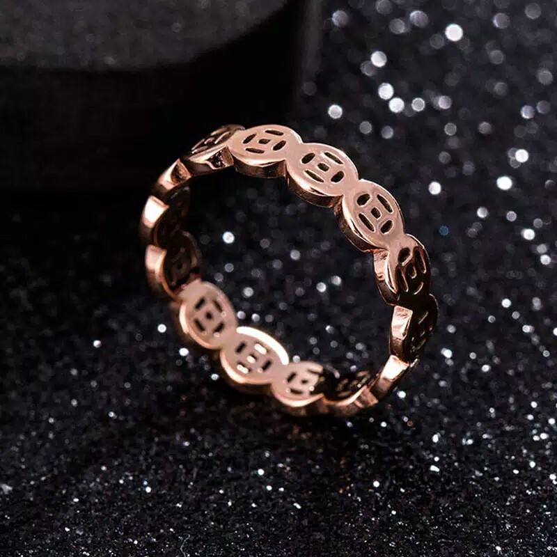 GG Cincin Wanita Titanium Gaya Kekinian Rose Gold#CC-KK