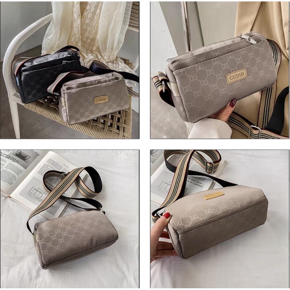 BJ15676 - BLACK/KHAKI - TAS SLEMPANG NYLON RINGAN JINJING HANDBAG TOTEBAG KEKINIAN FASHION WANITA IMPORT TERMURAH TERLARIS TERBARU BAGSTORE JAKARTA CR7537 ELJ5676 BQ3246