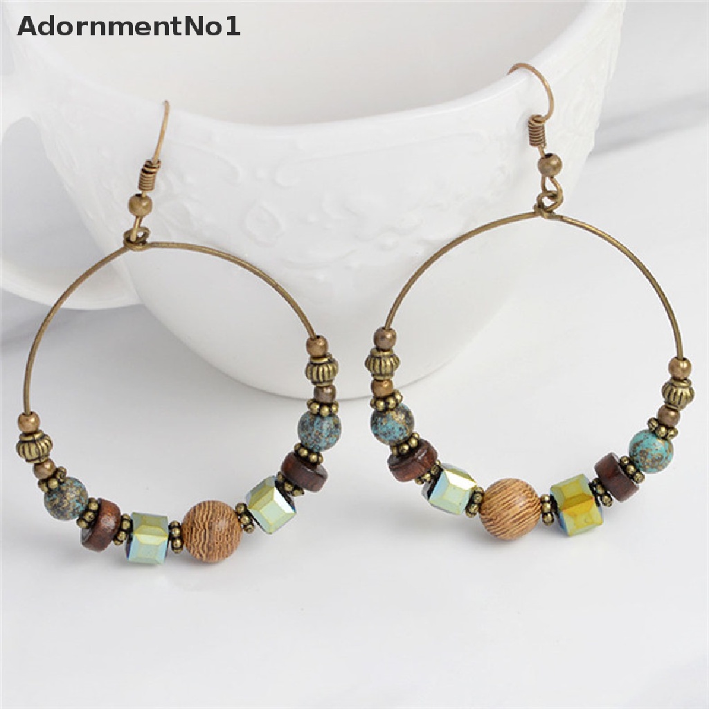 (AdornmentNo1) Anting Tusuk Gantung Desain Lingkaran Besar Hias Kristal Gaya Bohemian / Etnik Untuk Wanita