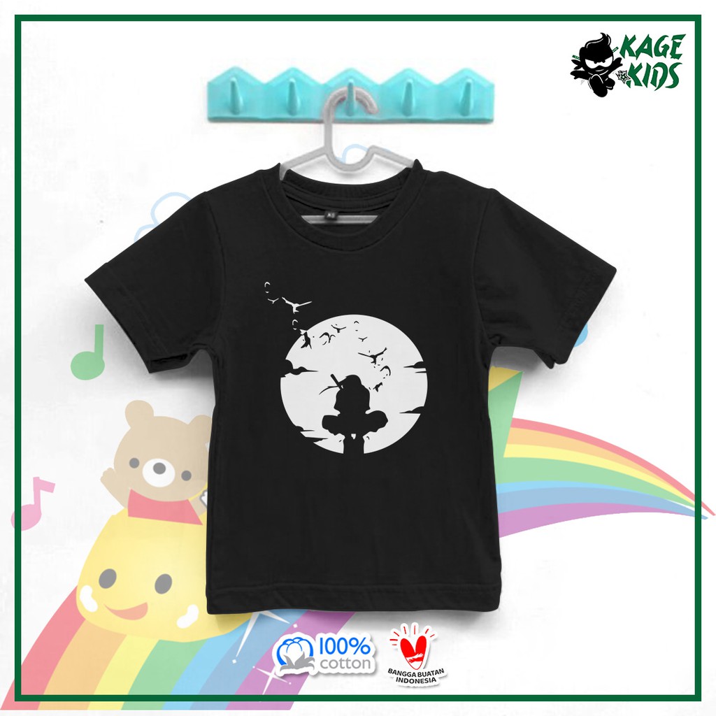 BAJU KAOS ANAK LAKI LAKI PEREMPUAN DISTRO MOTIF UCHIHA ITACHI SILUET UMUR 1-10 TAHUN