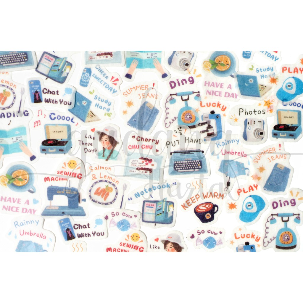 Stiker Washi Blue Day Sticker Lucu Bermotif Biru Unik DIY Scrapbook GH 303601