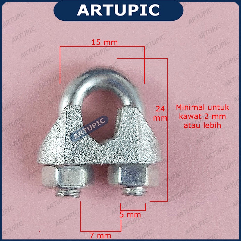 Kuku Macan 5 mm Klem Seling Wire Clip Clamp Tali Kawat Baja Kabel Seling Sling 5mm