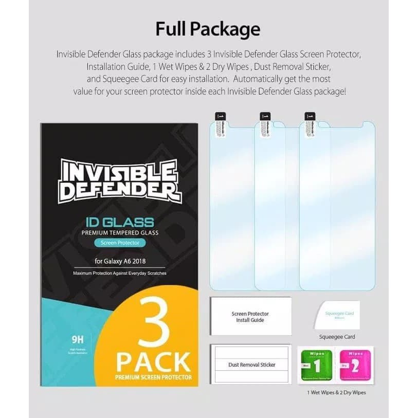 Ringke ID Invisible Defender Tempered Glass Galaxy A6 2018 3 Packs