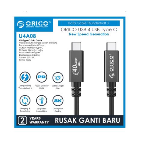 Type-c thunderbolt to usb c 4.0 cable Orico 80cm 40GBps 100w pd 8k 60hz usb4 u4a-08 u4a08