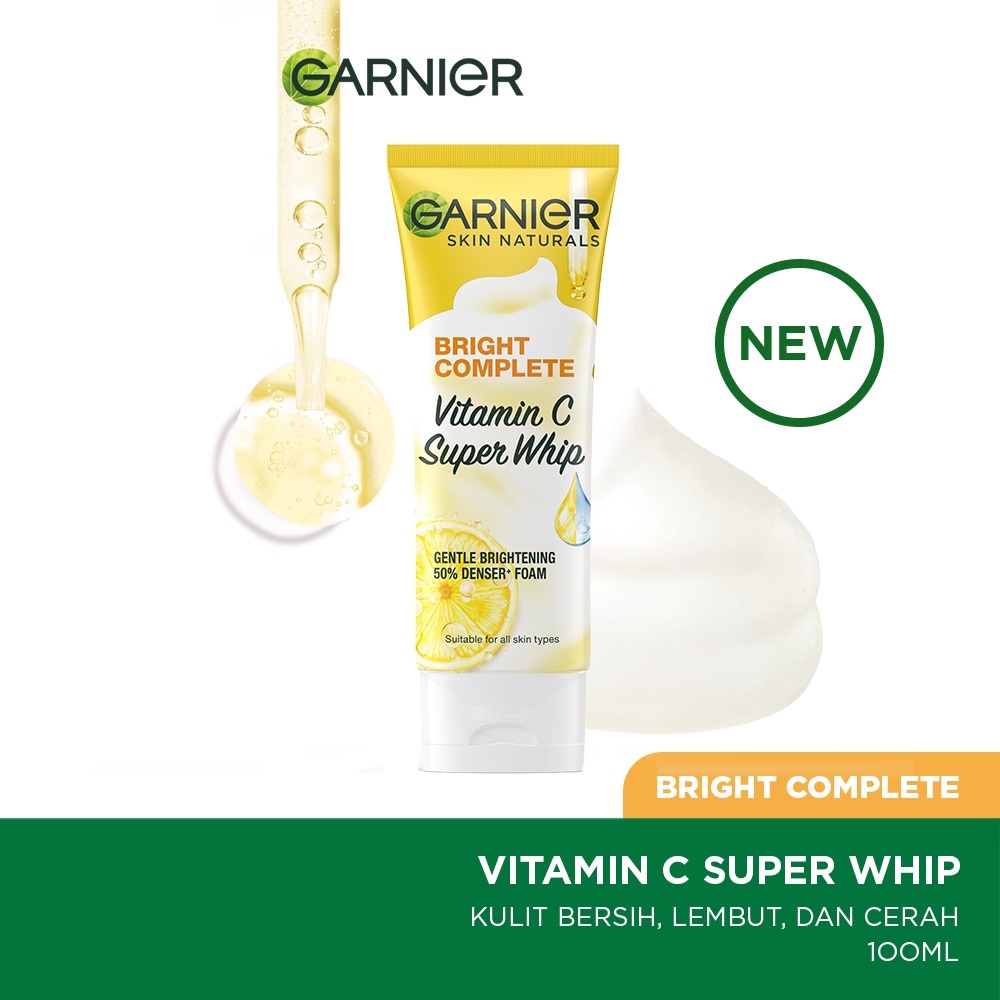 GARNIER Bright Complete Vitamin C Super Whip Foam 100ml | Facial Wash Sabun Cuci Muka BY AILIN