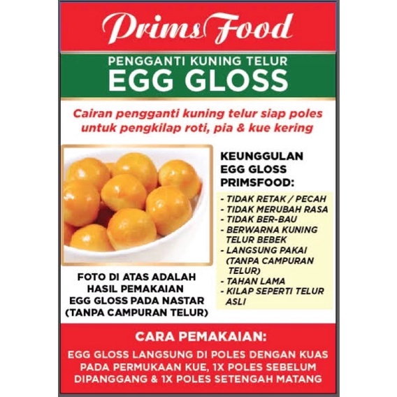 Prims Food EGG GLOSS 140ml - Olesan Pengganti Kuning Telur