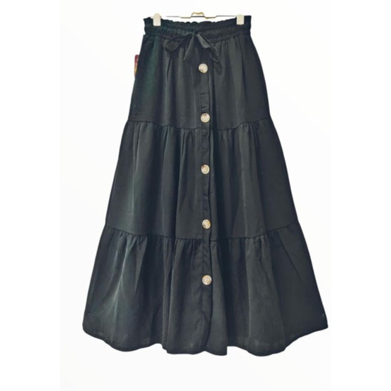 Rok payung kancing lima/rok hitam bahan jetblack/rok premium/rok hitam bahan jetblack premuinm skirt