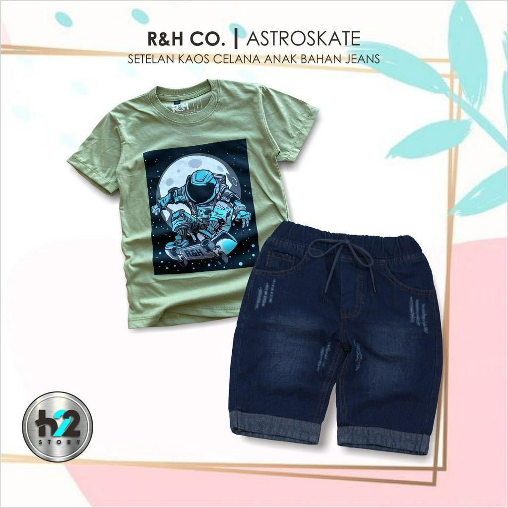 Setelan Anak Celana Jeans / Setelan Jeans Anak Laki Laki /  Setelan Kaos Distro Anak Celana Jeans Pendek Usia 3-12 Tahun / By H22Story