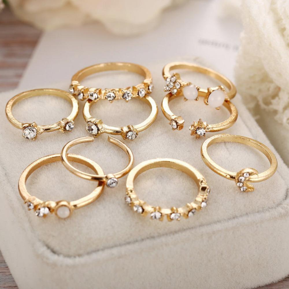 Timekey 9PCS / Set Cincin Buku Jari Aneka Bentuk Gaya Vintage Bohemia Untuk Wanita A7K1