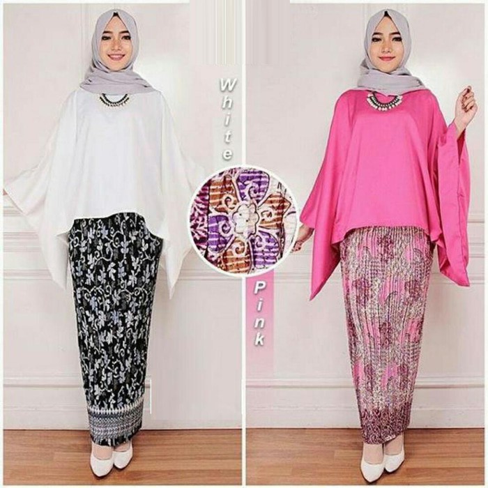 SETELAN KEBAYA WANITA MODEL BATWING / KALONG BAWAHAN ROK PLISKET ANEKA WARNA