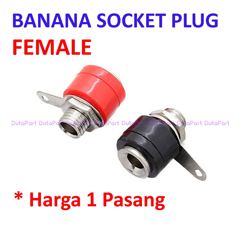 Satu Pasang Banana Socket Plug Jack Betina Female Merah Hitam Terminal Binding