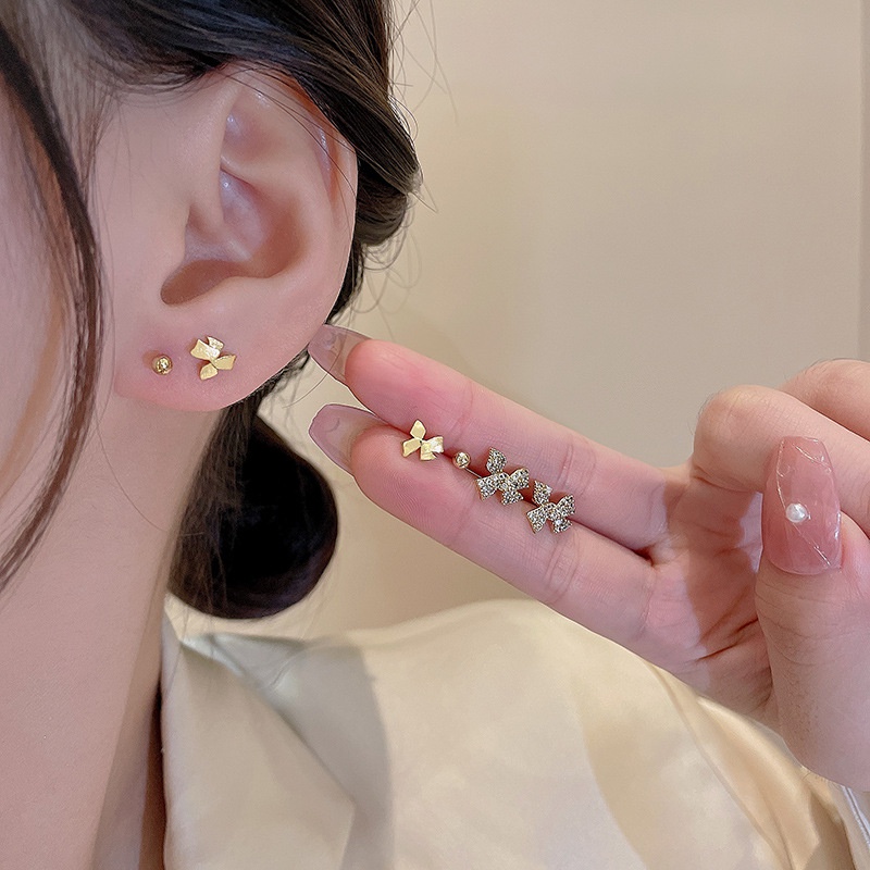 Anting Tusuk Sterling silver 925 Desain Pita Hias Berlian Imitasi Mewah Untuk Wanita