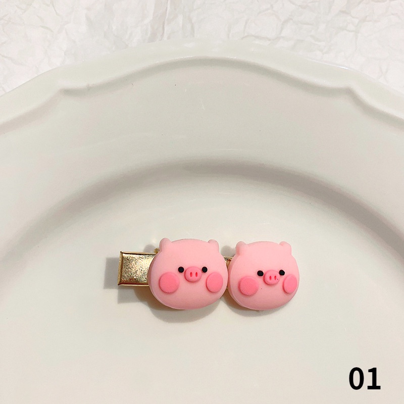 Kawaii Pink Pig Hair Clip Heart Decoration Student Cute Pink Hair Card Soft Sister Clip Headdress Girl Sweet Heart Jewelry