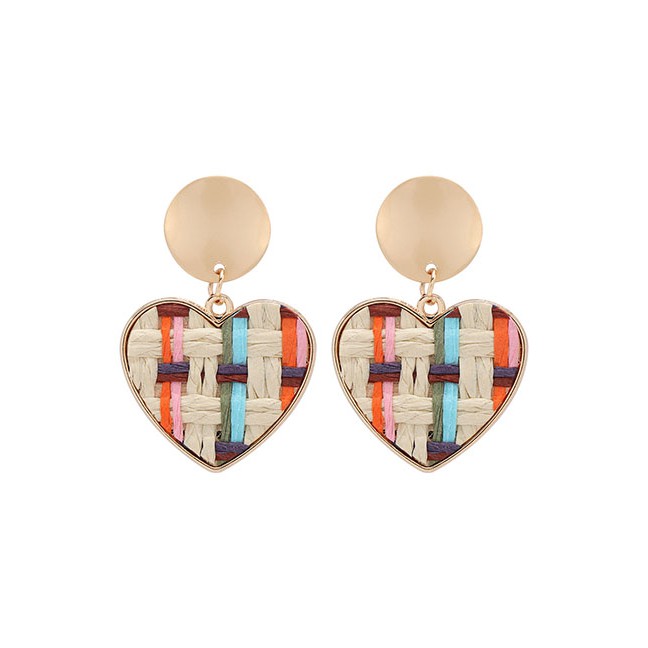 LRC Anting Tusuk Fashion Alloy Rattan Woven Pattern Love Heart Earrings D92183