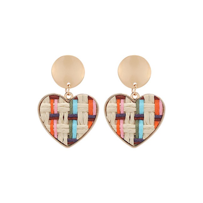 LRC Anting Tusuk Fashion Alloy Rattan Woven Pattern Love Heart Earrings D92183