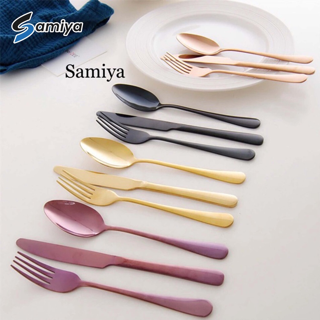 Sendok garpu pisau makan sendok teh warna / western cutlery set / sendok warna korea / dinner table