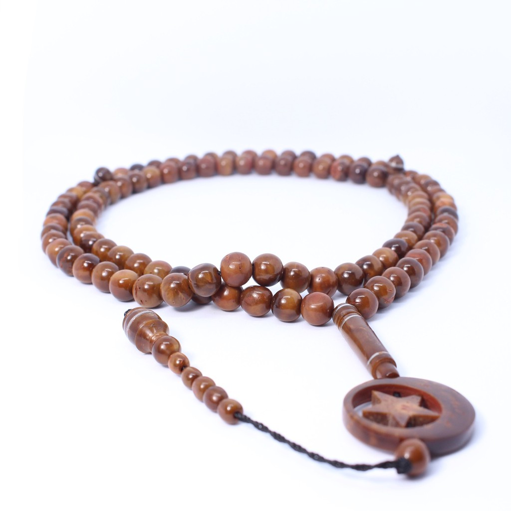 Jual Tasbih Kokka Bersertifikat Bulat Bulan Bintang Coklat Mm