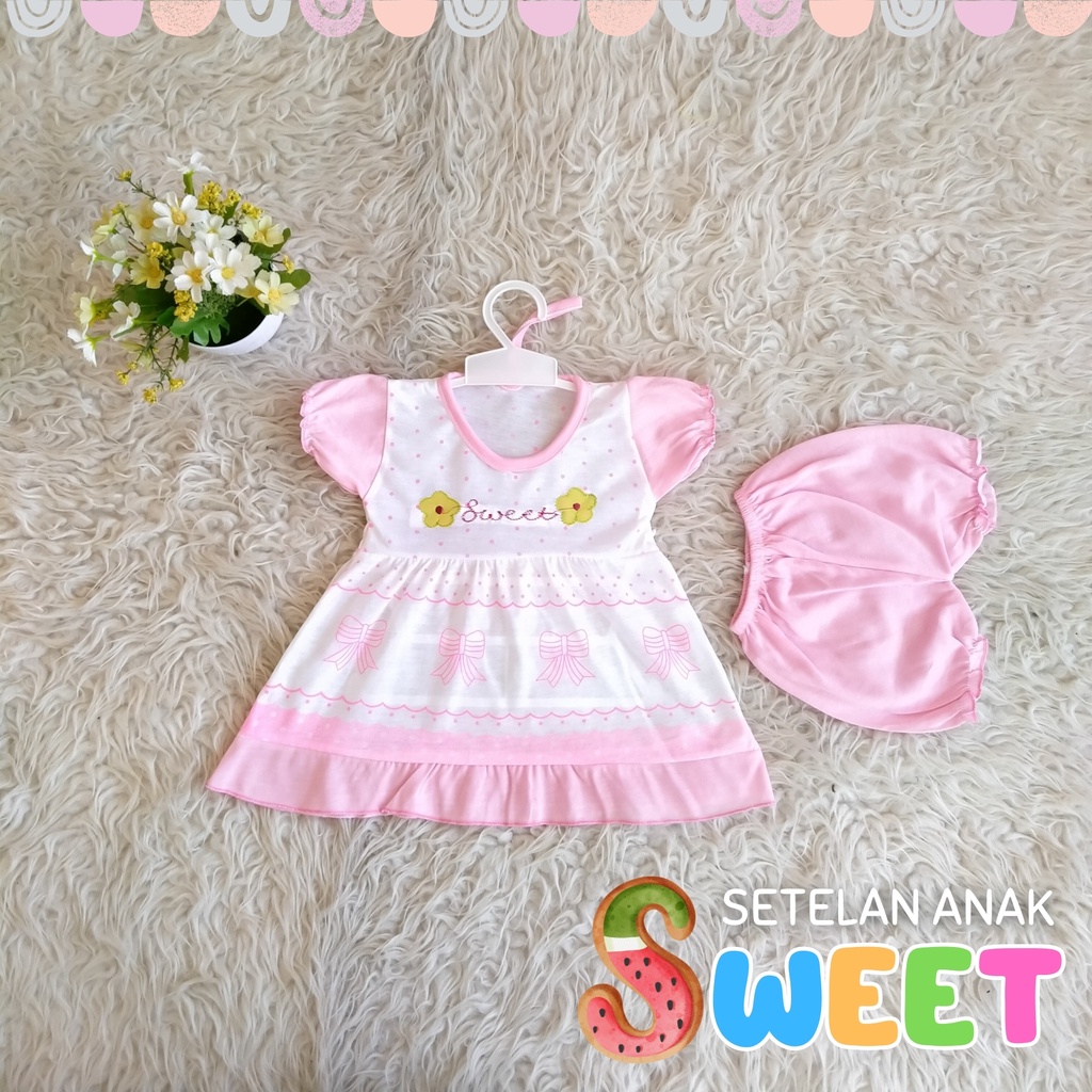 BISA COD Setelan Baju Bayi Cewek Murah Lucu Motif Sweet / Setelan Kaos Bayi Murah / Setelan Ruffle Bayi 1 Tahun