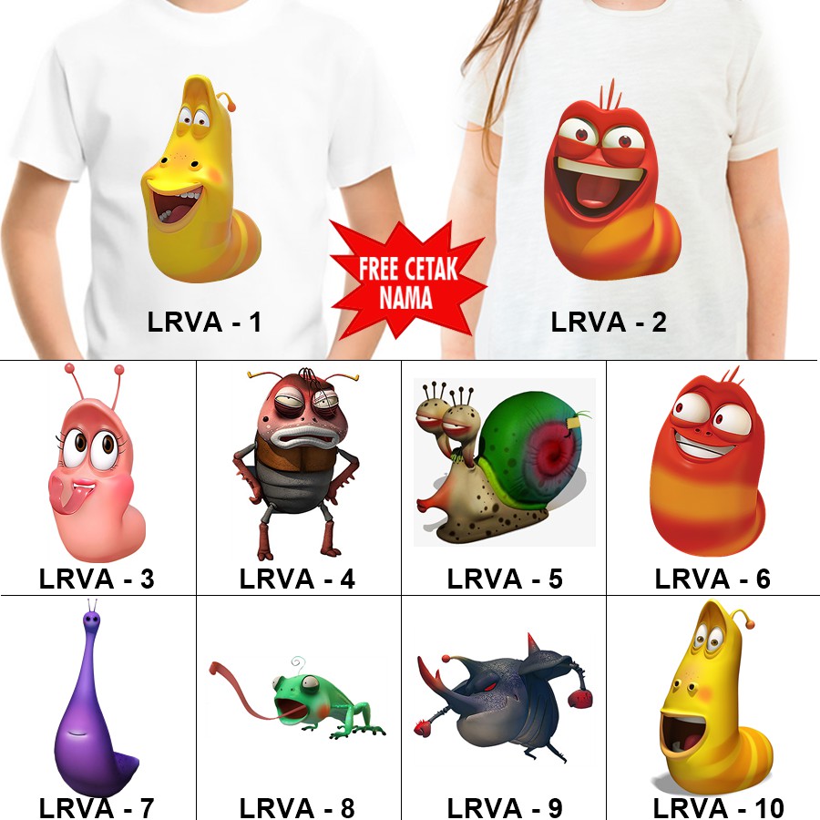  Baju  Kaos ANAK  DAN DEWASA LARVA COUPLE FREE NAMA 