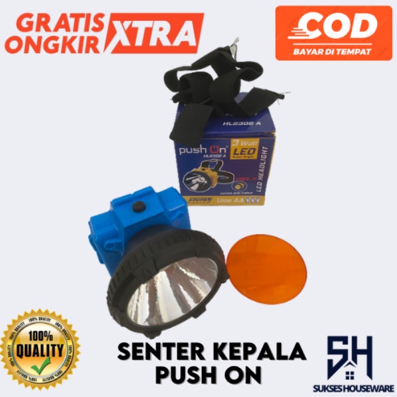 Senter Kepala Push On HL-2301A 2301 Batu Baterai Terang Lensa Kabut