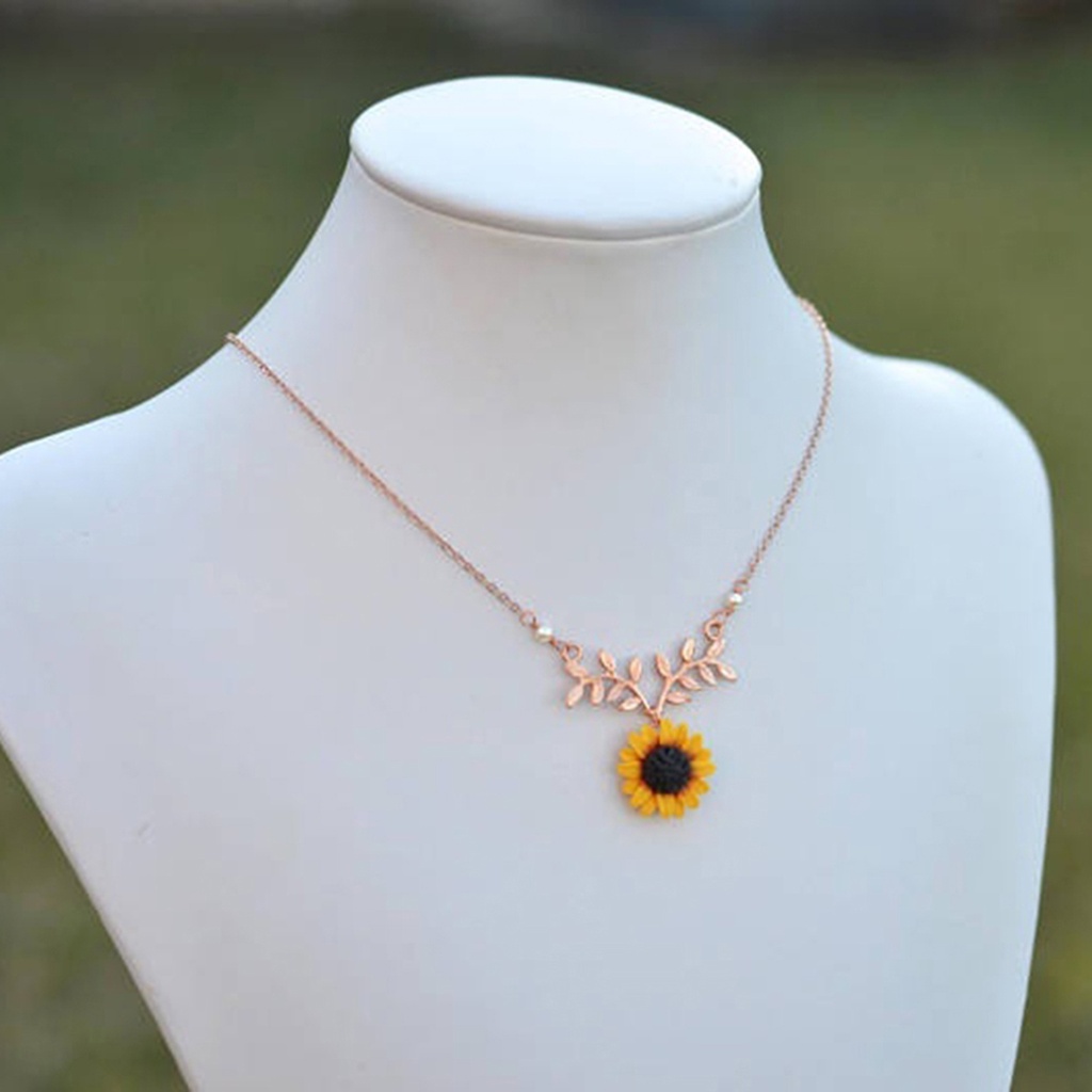 Hu Hu Hu Hu Hu Alat Bantu Pasang Kacamata♡ Kalung Choker Bentuk Daun Bunga Matahari Bahan Alloy Untuk Pesta