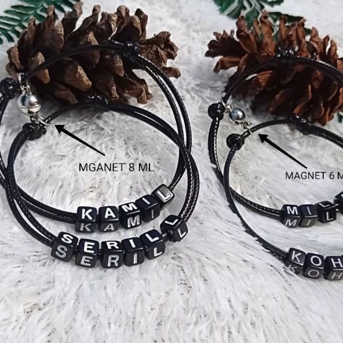 GELANG COUPLE INISIAL MAGNET | GELANG MAGNET CUSTOM | GELANG NAMA MAGNET TALI ANTI AIR