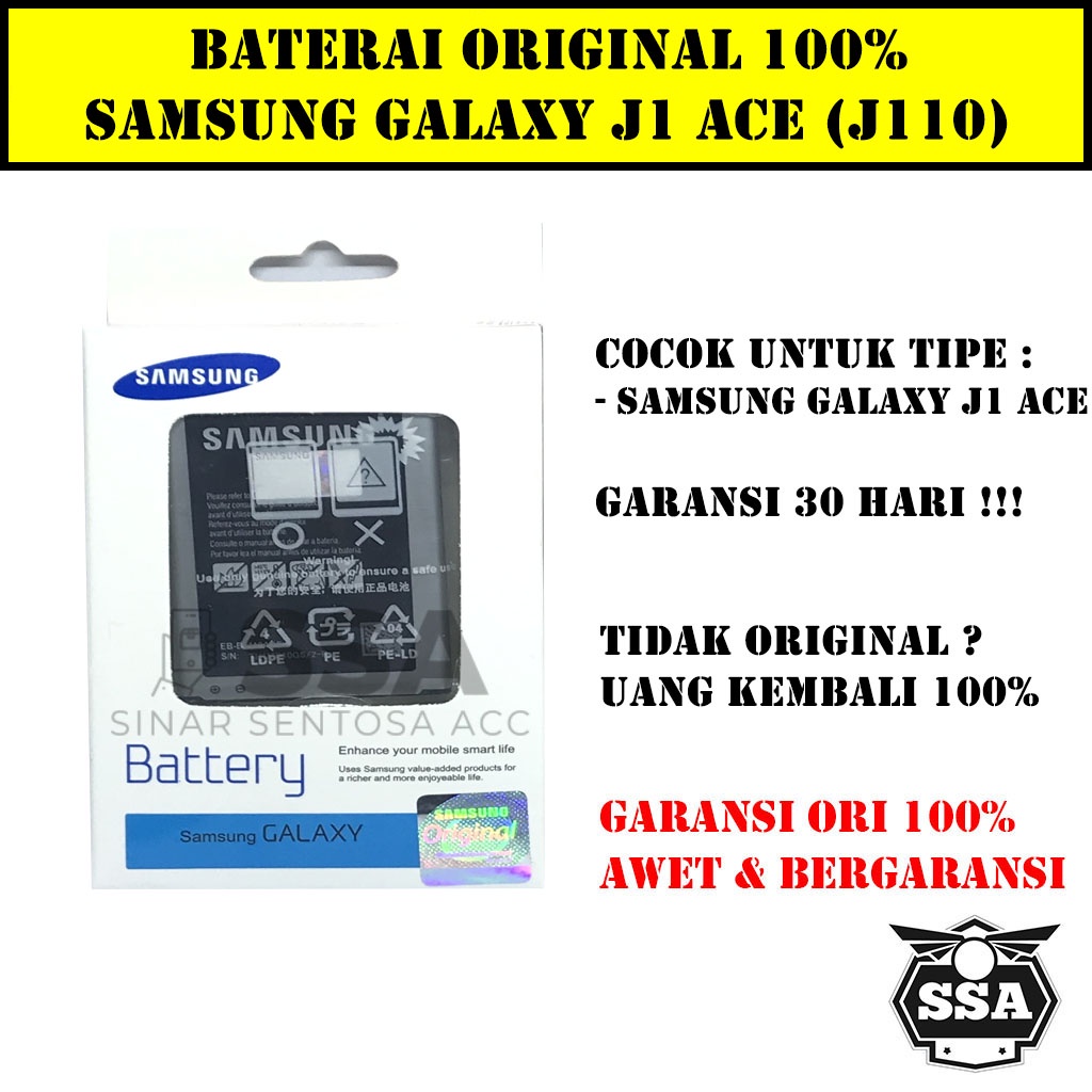 Baterai Original 100% Samsung Galaxy J1 Ace j110 J1 2015 S4 Mini EB-BJ110ABE Batrai Batu Batre Battery Batrei ORI HP