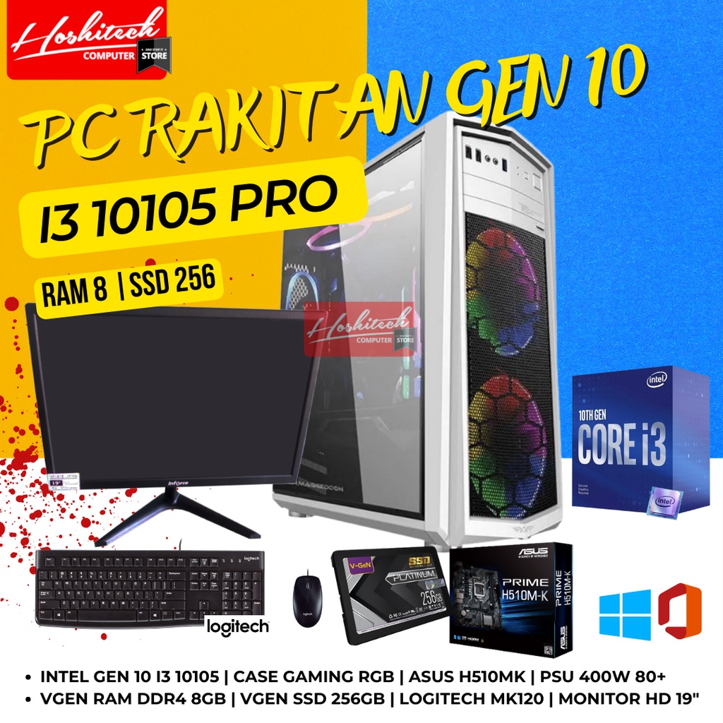 PC RAKITAN GAMING EDITING i3 10105 RAM 16GB NVME 256GB MONITOR