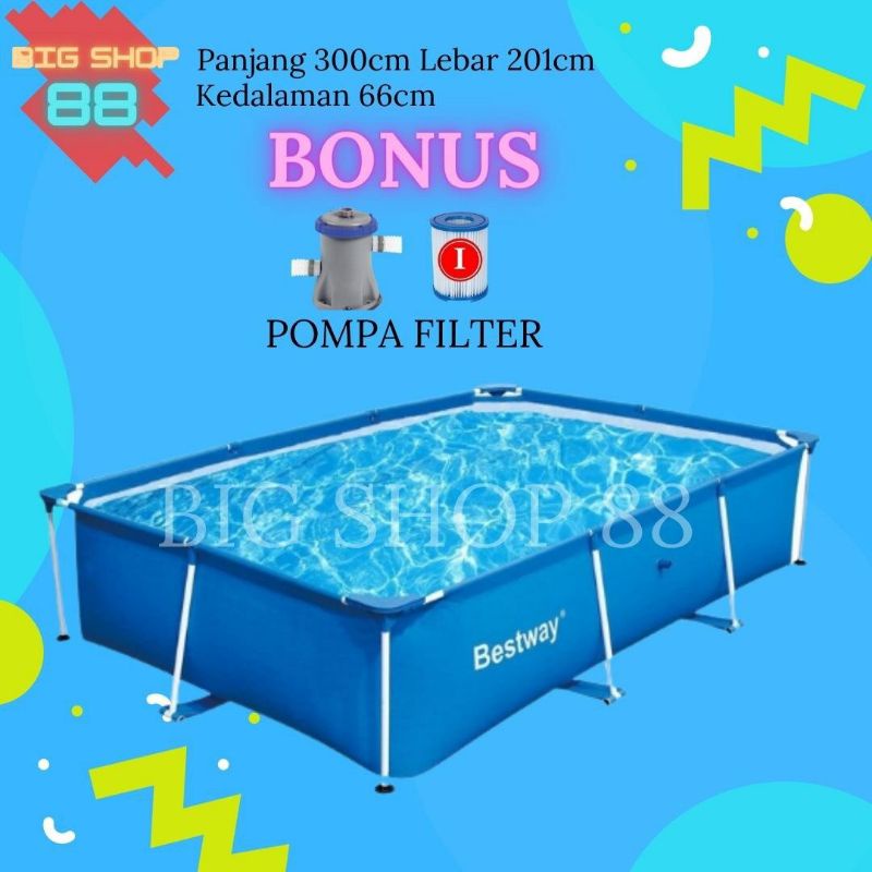 BESTWAY KOLAM RENANG FRAME SQUARE RECTANGULAR SWIMMING POOL 2.2M 2.5M 3M 4M ORIGINAL 100% TERLENGKAP