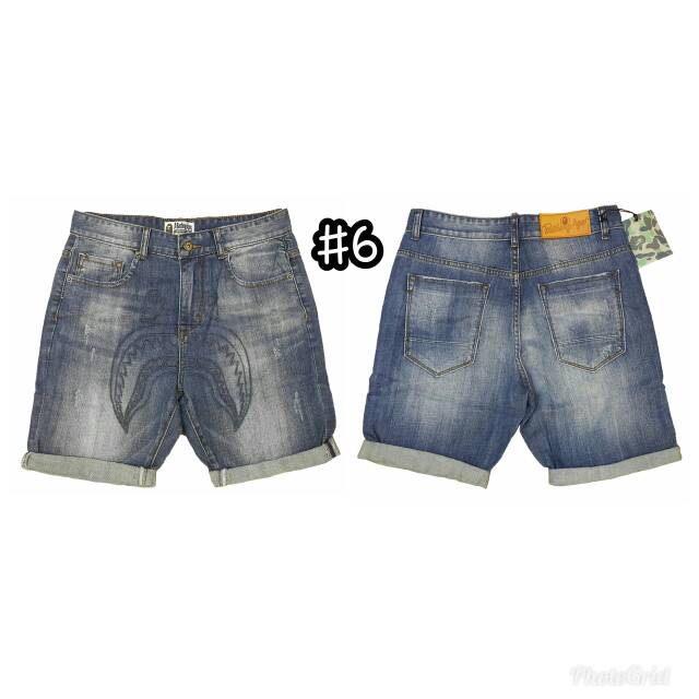 Celana Pendek Jeans Bape A Bathing Ape Bordir Soft Blue Washed