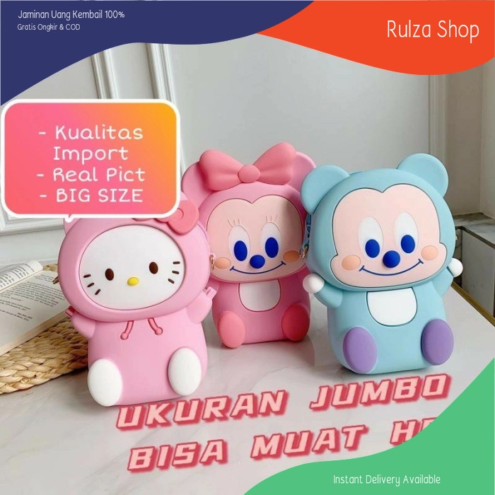 BIG SIZE Tas Selempang Anak Karakter Besar Rubber Jelly Jumbo Muat HP