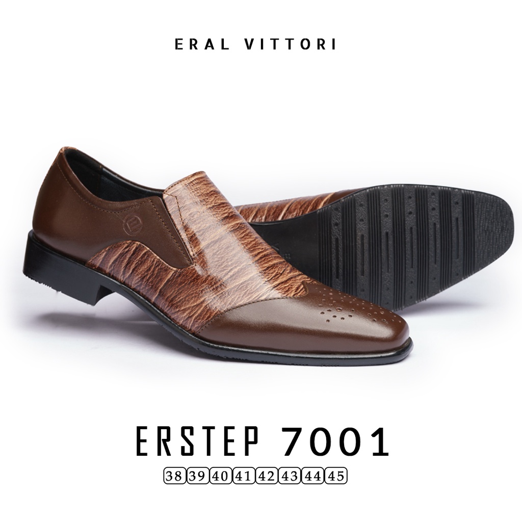 Eral Vittori - Erstep 7001 Sepatu Pantofel Formal Pria Kulit Asli Coklat