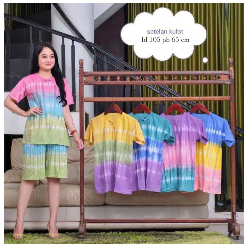 Setelan Kaos wanita lengan pendek piyama batik celana pendek One Set