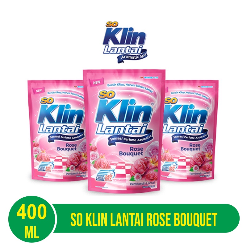 So Klin Pembersih Lantai Merah (Rose Bouquet) Pouch 400 ml - 3pcs