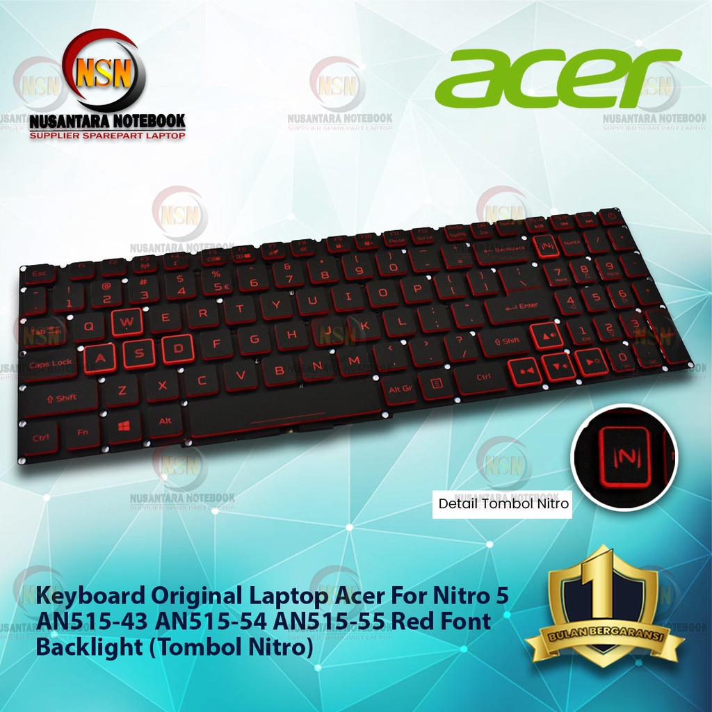 Keyboard Original Laptop Acer For Nitro 5 AN515-43 AN515-54 AN515-55 RedFont Backlight