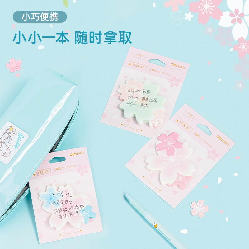 Deli Sticky Notes / Memo Pad Lucu Bunga Sakura 80 GSM 30 Lembar Anti Air 21554