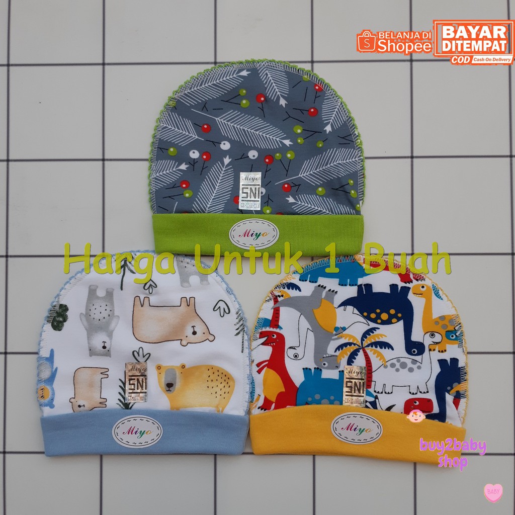 MIYO Topi kupluk bayi model bulat Jungle Zoo Series 0-3 Bulan 1 PCS