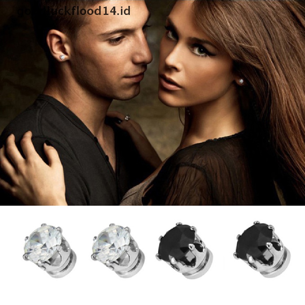 [OOID] 1Pair Stylish Unisex Mens Women Clear/Black Crystal Magnet Earrings Stud Jewelry ID