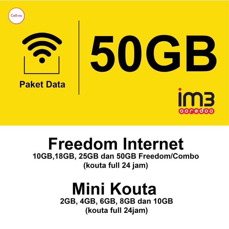 PAKET DATA INDOSAT FREEDOM INTERNET, COMBO INTERNET 50GB DAN MINI KOUTA 30HARI