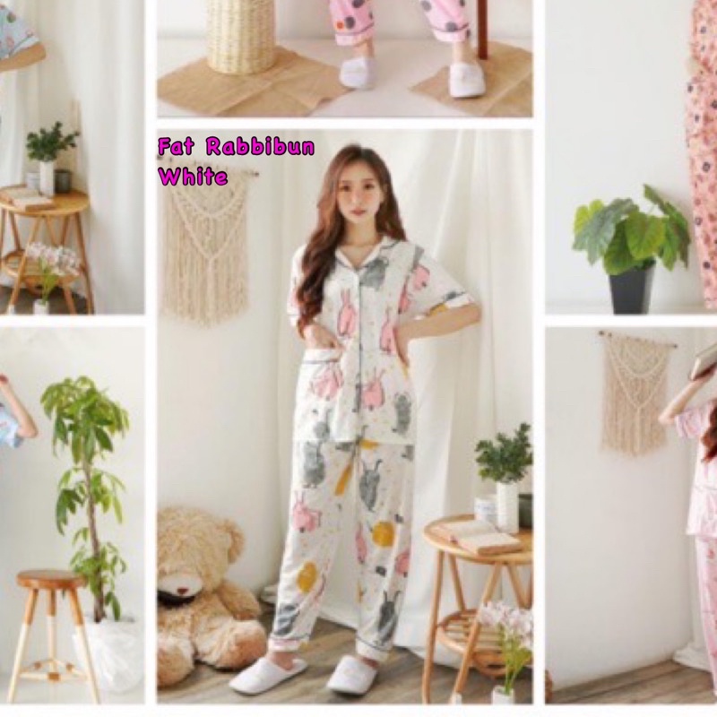 JC Piyama Set CP import / Piyama wanita CP / Piyama wanita Import murah-Fat RabbiBun WhiteCP
