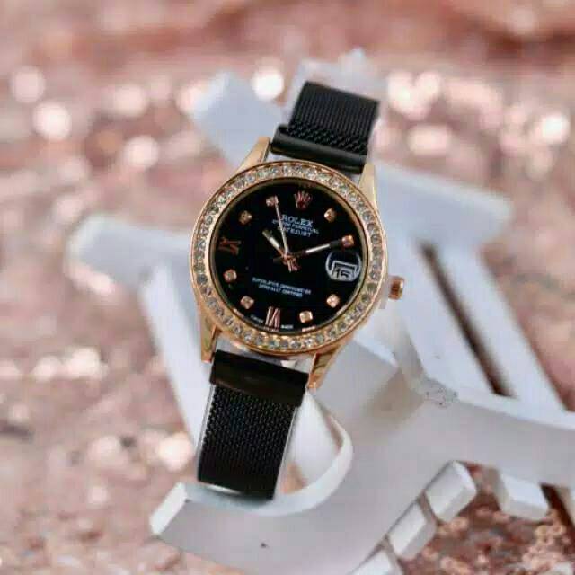 Jam Tangan Wanita Magnetik Rolex Romawi Tanggal Aktif