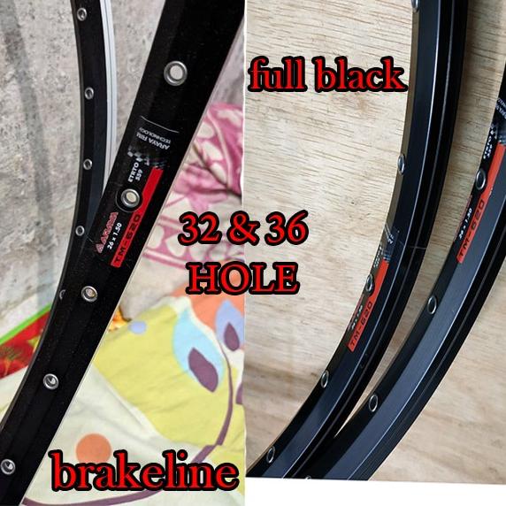 Velg Rims Sepeda 26 MTB. ALLOY DOUBLE WALL BRAKELINE/FULL BLACK. ARAYA TM-620