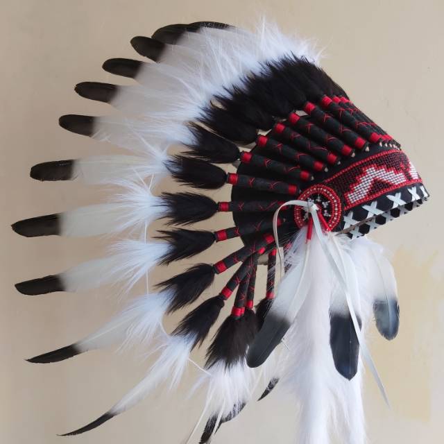TOPI INDIAN - INDIAN HEADDRESS SMALL HITAM PUTIH