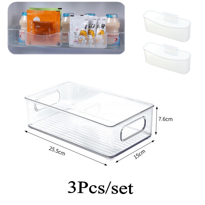 [Unggulan] 1set Organizer Kulkas Dapur Stackable Boxes/Adjustable Fresh Food Container/Home Fresh Storage Containers Organizer Accessories/Kotak Penyimpanan Kulkas