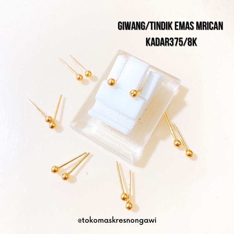 anting emas tusuk/ giwang/ tindik mrican 0.18gr kadar 375/8k emas asli (pantat silikon)