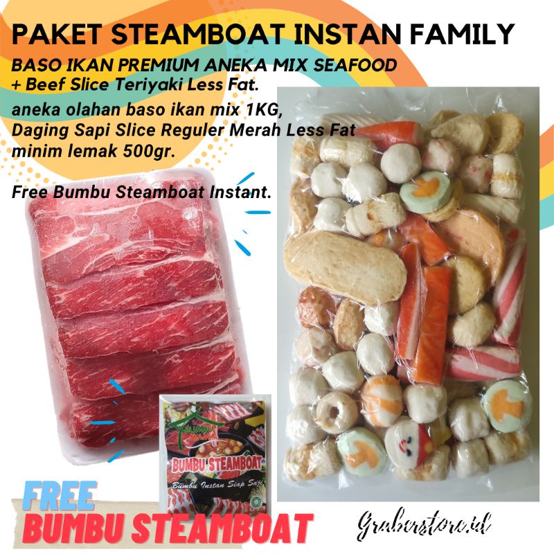 

PAKET STEAMBOAT FAMILY MIX SEAFOOD 1KG BEEF SLICE 500GR FREE BUMBU Steamboat 50GR